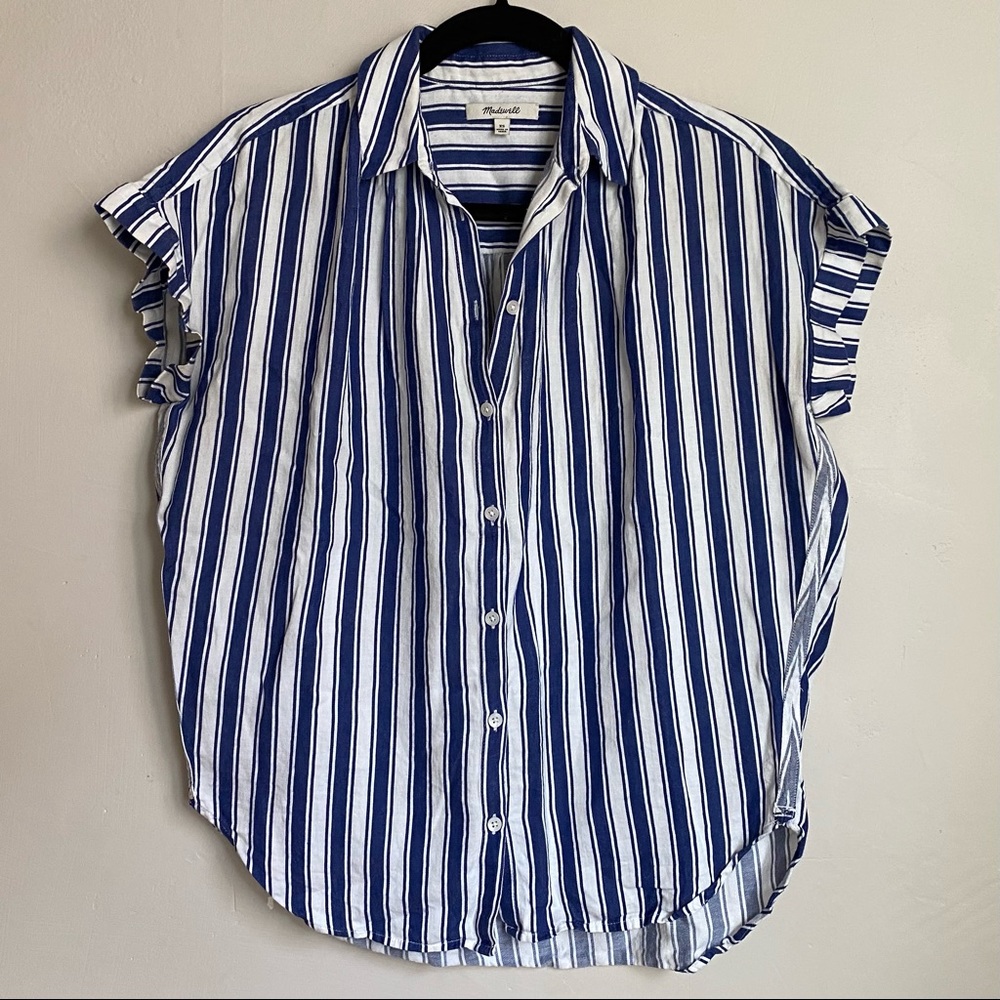 Madewell Navy and White Striped Courier Shirt XS